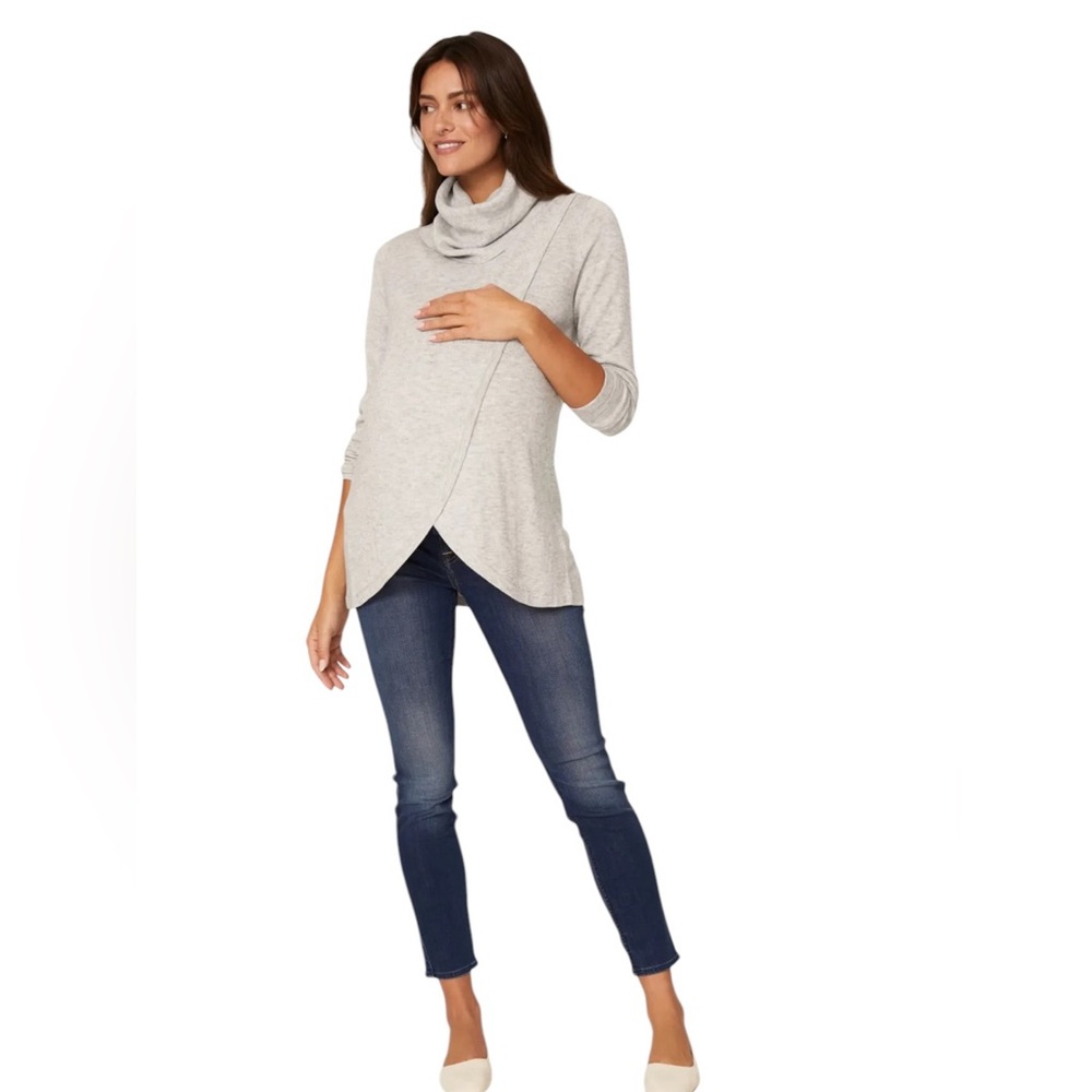 Ripe- Light Gray Cowl Neck Maternity Sweater Size Medium